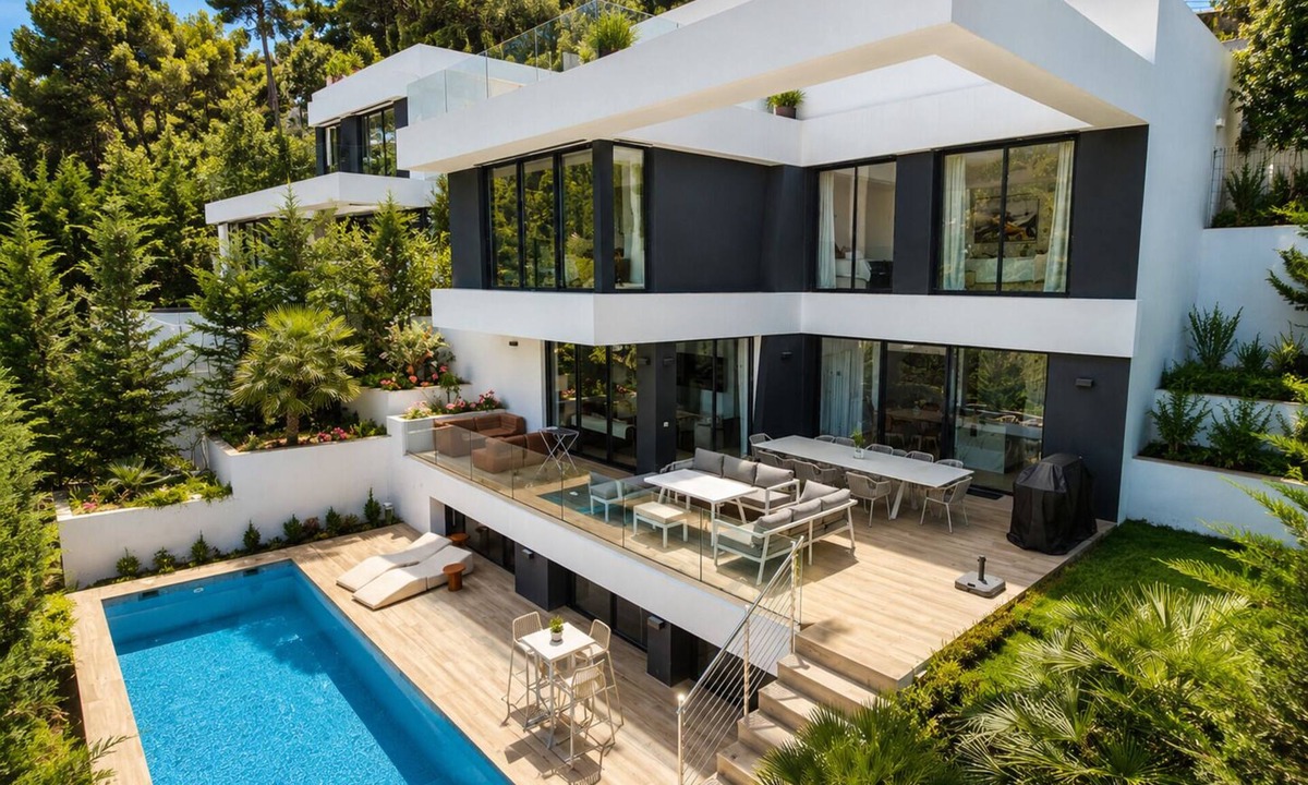 Pinares de San Anton Villa | Villas Pinares de San Antón, Saltwater pool, Sea, City, Mountain Views