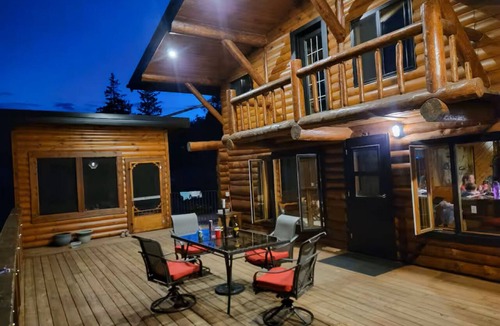 Birch Island Cabin | Lakefront Log Cabin w/Private Beach, Floating Water Park, Dock & Firepit