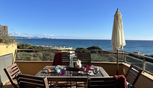 Apartment first line, spectacular sea views Community pool and garden. A/C