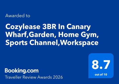 Cozylease 3 Bedroom Canary Wharf Family,Workcation, Fast WiFi, Workspace,1 stop to City