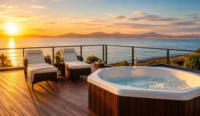 Ferienhaus mit Meerblick und Whirlpool: Traum-Sandbuchten nur 3 min zu fuß