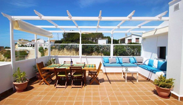 Seaview from private terraces, pool, beautifully furnished apartment Julia in Conil with aircondition, barbecue, free Wifi internet
